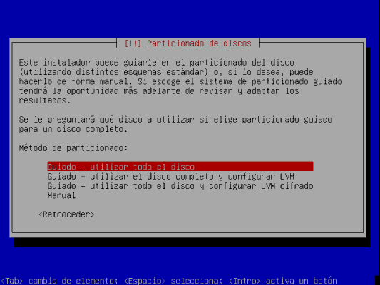 Opciones para particionar