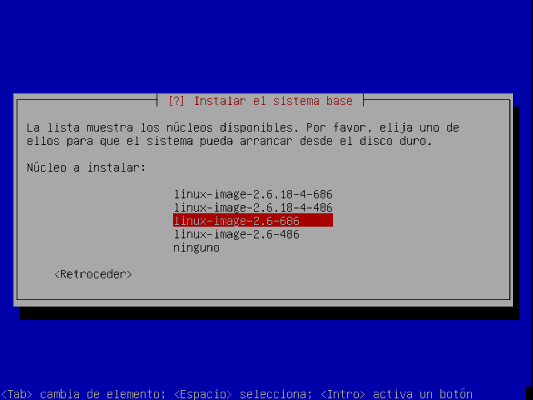 Version del kernel a instalar