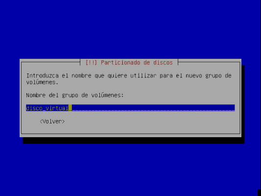 Nombre para el disco virtual
