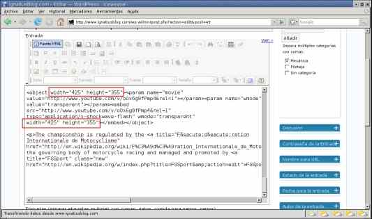 WordPress dimensionar video